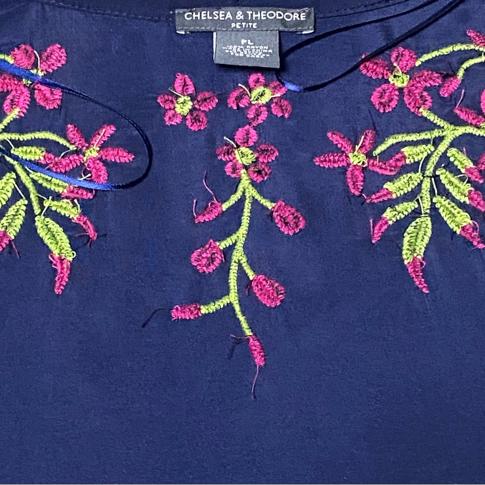 Chelsea & Theodore Open Front Kimono Women PL Navy Floral Embroidery Boho - Picture 8 of 10